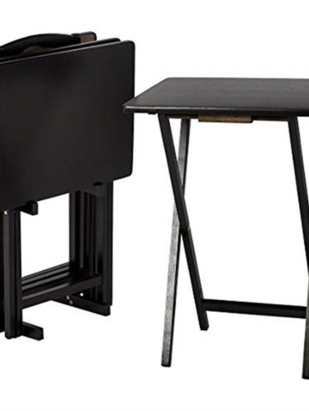 Folding TV Tray Table Set Wood Portable Snack Table Dinner Tray with Stand